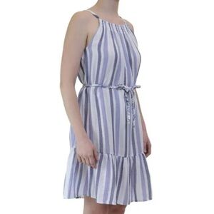 Beach Lunch Lounge Halter Neck Striped Dress W/ Braided Tie Belt Women’s Size XL